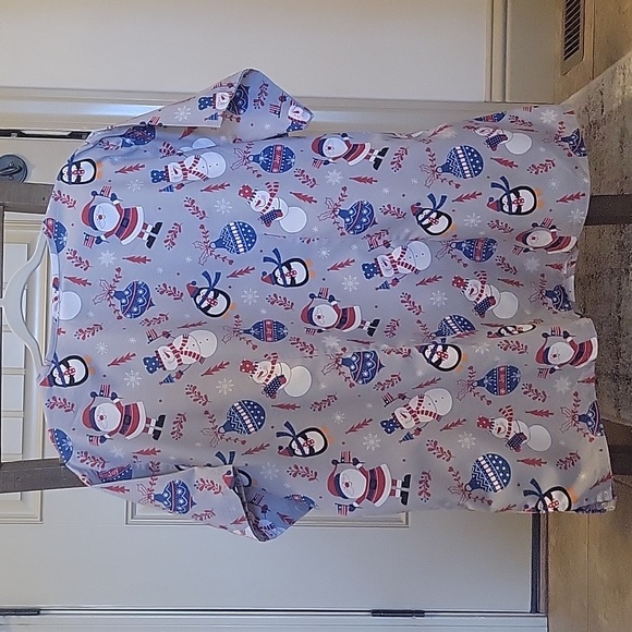 Patriotic Santa Snowman Penguins and Ornaments Christmas scrub top - Picture 5 of 5